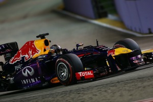 Sebastian Vettel on his way to taking pole position in Singapore (Image: Pirelli)