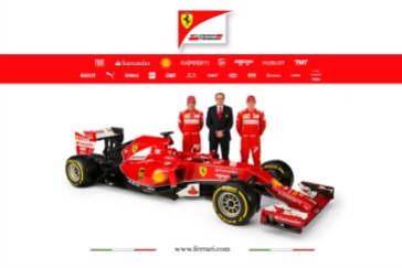 Ferrari team principal Stefano Domenicali with drivers Alonso and Raikkonen and the F14 T (Image: Ferrari)