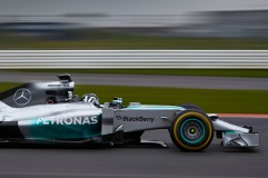 Nico Rosberg shakes down the Mercedes W05 at Silverstone (Image: Mercedes AMG F1)